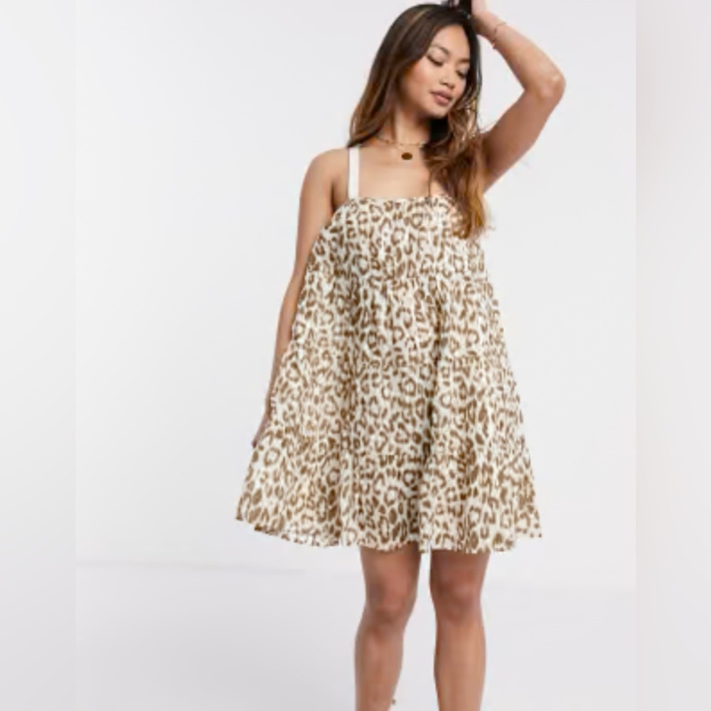 ASOS Leopard Print Tiered Metallic Oversized Mini Dress